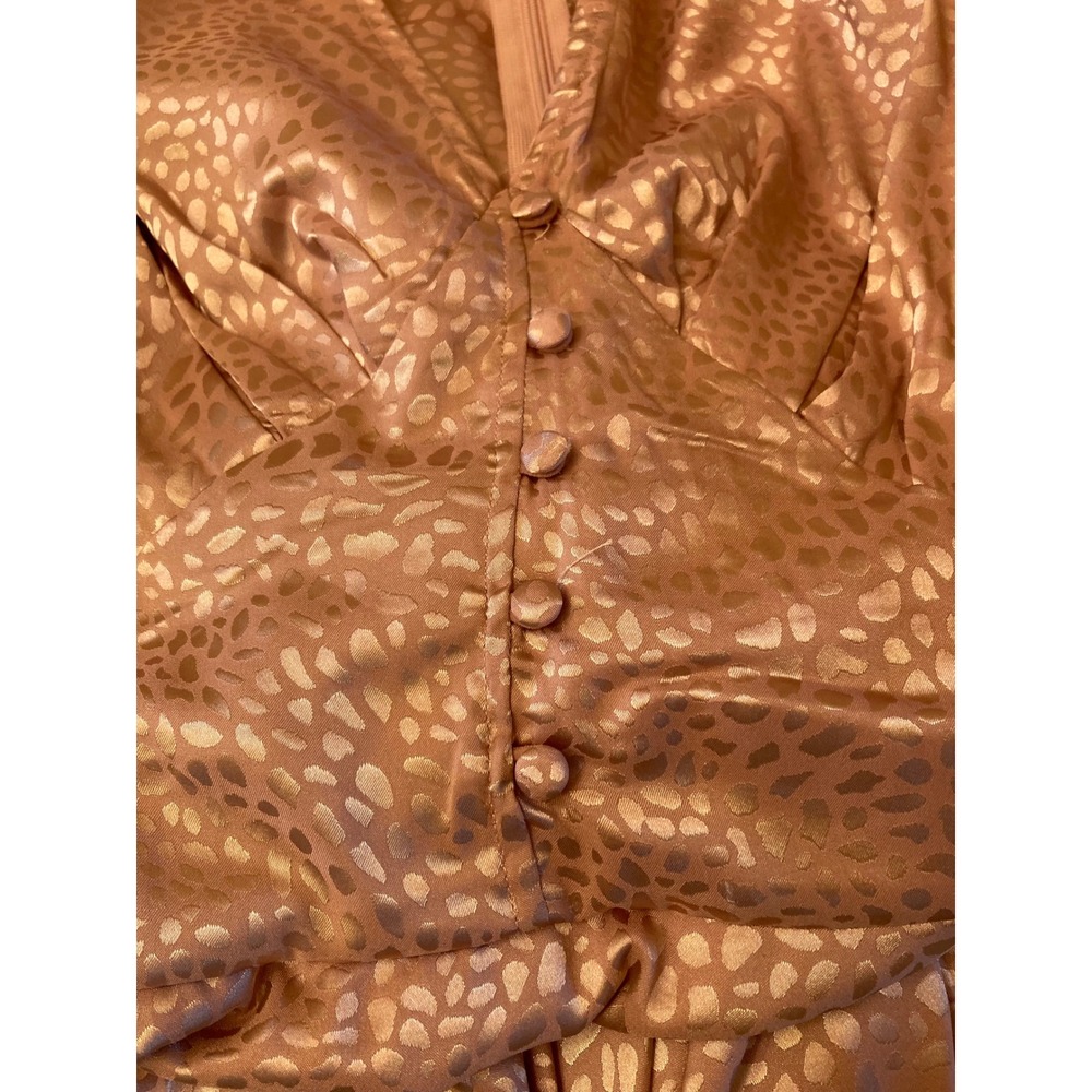 Rosevelvet Pink Satin Leopard Print Midi Dress Size S Puff Sleeve Belted - Picture 13 of 13